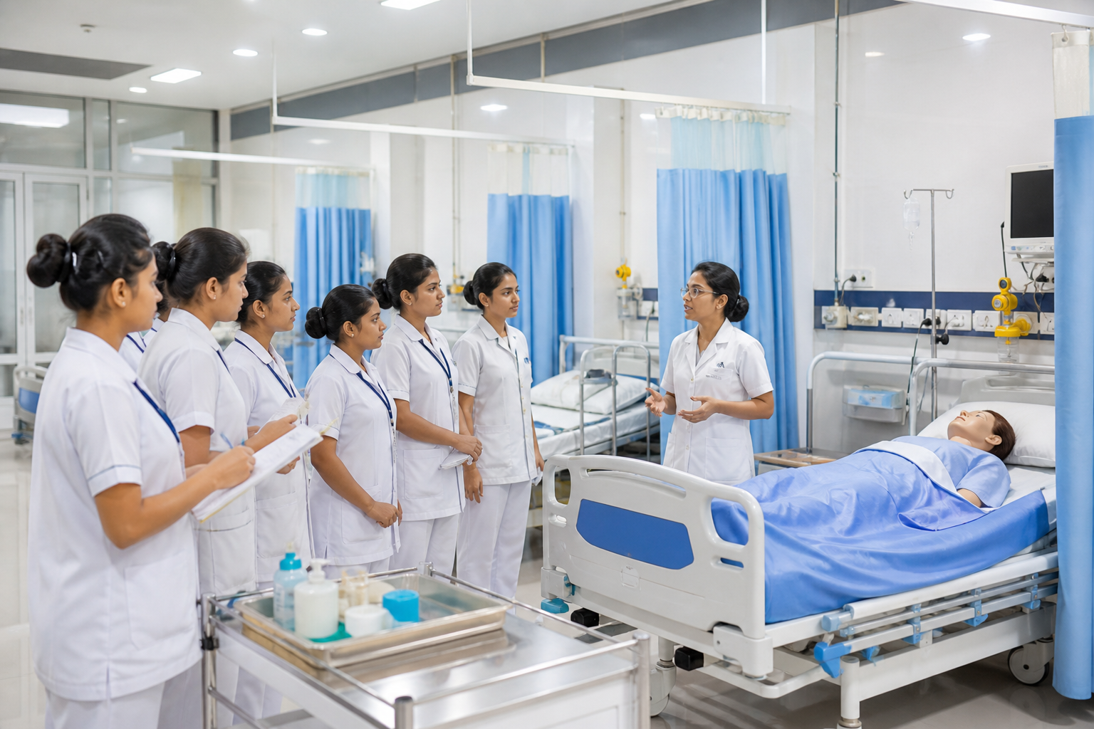 Nursing students learning in a clinical training environment